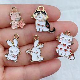 10pcs Alloy Charm Cartoon Anime Cat Rabbit Charms Cute Earring DIY Keychain Bracelet Pendant Jewelry Accessories for Making 240408