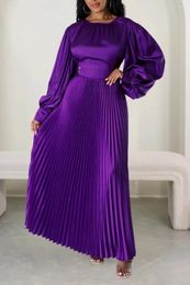 Casual Dresses Women's Pleated Loose Fit Maxi Solid Ruched Lantern Sleeve Evening Party Wedding Long Spring 2024