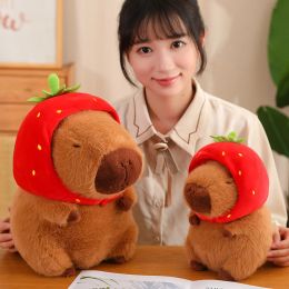 Kawaii Strawberry Hat Capybara Plush Toy Chicken Turtle Backpack Capybara Stuffed Animals Plush Pendant Keychain Doll