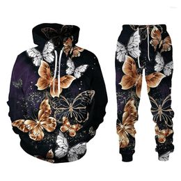 Men's Tracksuits Casual Hoodie Set 3D Art Personalised Butterfly Print Pullover European And American Sports