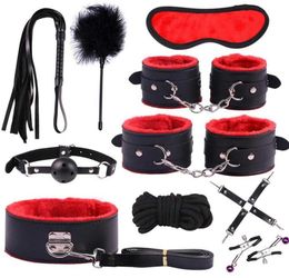 sex toy bondage 10Pcs Adult Bondage Handcuffs Footcuffs Whip Blindfold Intimate Sex Toys Set Suitable for role playing adult games8342499