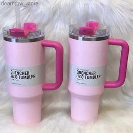 water bottle New Pink Flamingo Mugs 40oz Mugs Tumbr With Hand Insulated Lids Straw Stainss Steel Coffee Termos Cup With H2.0 Cups 0207