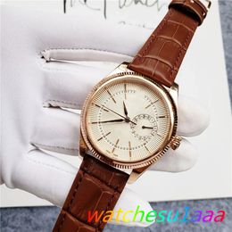 Mechanical 50509 NEW Cellini Leather Mens Sier Watch 40MM Brown Strap Series Automatic Mechaincal White Dial Men Watc Male