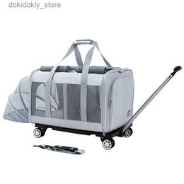 Dog Carrier Detachable Pet Trolley Case Carrier Cats Dogs Bag Universal Large Expandable Cat Carrier with Wheels Double-layer Pet Carrier L49