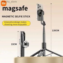 Selfie Monopods Magnetic Selfie Stick 1.24M Wireles Folding Telescopic Tripod for Android IPhone Smartphone with Remote Control Y240418