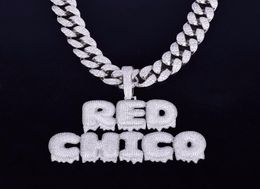 With 20MM Cuban Chain Custom Name Drip Letter Chain Pendants Necklaces Men Zircon Hip Hop Jewelry9715789