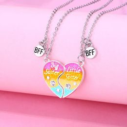 Pendant Necklaces 2 Pcs Set Big Sister Little Heart Necklace For Women Girls Fashion Colourful Shiny Magnetic Friend Gifts Jewely