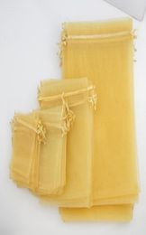 4sizes sell Golden Organza Jewellery Gift Pouch Bags For Wedding Favour 7X9cm 9X12cm 13X18cm 20X30cm1014056
