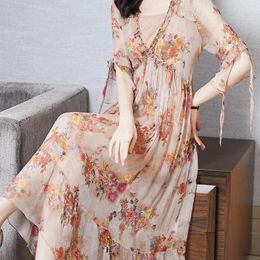 Party Dresses Fashion Elegant For Women 2024 Summer Clothing Long Mulberry Silk Vacational Floral Real Dress Vestidos LM