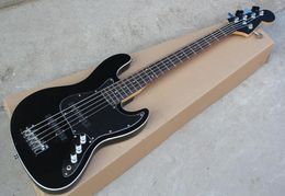 Factory Custom Black 5String Electric Bass Guitar with Black PickguardDouble Rock BridgeCan be Customized5453648