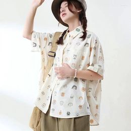 Women's Blouses Japanese Anime Face Printed Shirt Chiffon Blouse For Women Harajuku Top Female Elegant Summer Short Sleeve Kawaii