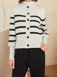 Women's Knits Cashmere Women Classic Stripes Sweater Single Breasted Early Spring 2024 Female Long Sleeve O-Neck Knit Cardigan