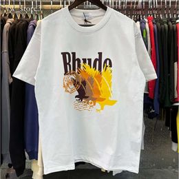 Mens Tshirts Rhude Shirt Tshirt Castle Coconut Tree Windowsill Scenic Casual Loose Breathable Short Sleeve T Shirt Men Women Couples Top Tee US Size S-XXL 8359