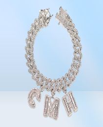 Custom Name Baguette Letters With Cuban Link Chain Bracelet Micro Pave Cubic Zircon Iced Out Hip Hop Jewelry76432976460558