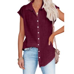 New 2024 Summer Solid Color Single Breasted Shirt Women's Casual Short Sleeved Top