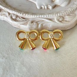 Stud Earrings Bow Double Colour Glaze Simple And Compact European American Retro