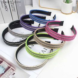 Headbands Super Flash Double Row Rhinestone Wrapped Woven Hair Hoop With Teeth Anti Slip Extended Compression Headband Hair Accessories Y240417