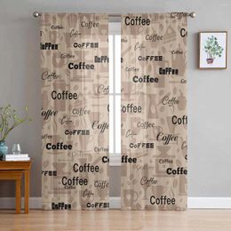 Curtain Coffee Pattern Beans Sheer Tulle Curtains For Living Room Valance Kitchen Bedroom Window Voile Drapery