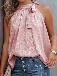 Summer Women Sexy Halter Blouse Fashion Sleeveless Lacing Lady Chiffon Shirts Holiday Beach Tees Loose Causal Dot Print Tops 240412