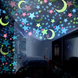 Wall Stickers Fluorescent Glow In The Dark Stars Moons Kids Bedroom Colorful Home Decors 100PC #45