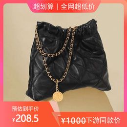 Head Layer Cowhide Oil Wax Leather Diamond Grid Chain Gold Coin Bag Mediaeval Small Fragrant Wind Garbage Mother Versatile Wandering