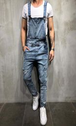 2019 Fashion Mens Ripped Jeans Rompers Casual with belt Jumpsuits Hole Denim Bib Overalls Bike Jean 2745178