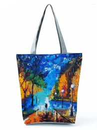 Shoulder Bags Landscape Painting Pattern Printed Tote Female Fashion Handbags Eco Friendly Travel Bag High Capacity Ladies