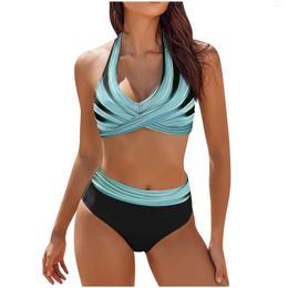 Women's Swimwear Luxury Swimsuit Sexy Bikinis Sets High Waist Bikini Set Two Piece Colour Block Floral Printed Bust Cross