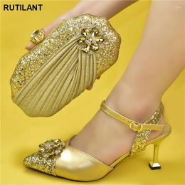 Dress Shoes Latest Design African Women And Bag Set Decorated With Rhinestone For Party Wedding Luxery
