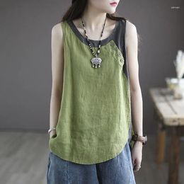 Women's Tanks Contrast Thin Loose All-match Summer Sleeveless Asymmetrical Button Fashion T Shirt Tops Vintage Casual Women Clothing