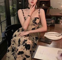 Casual Dresses Korean Fashion Summer Dress Floral Strap Midi Women Sleeveless Elegant Vintage Evening Party One Piece Y2k