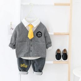 Clothing Sets Baby Boys Children Plaid Coat T Shirt Pants 3 Pieces Suit Kids Casual Outfits Toddler Infant Clothes 0-4 Years