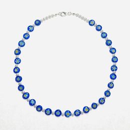 Chokers Boho Women Blue Ladies Natural Freshwater Pearl Inspired Clear Millefiori Glass Bead Necklace 202226273006165102