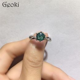 Cluster Rings Silver 925 Original 1 Brilliant Cut Diamond Test Past Green VVS1 Moissanite Wedding Ring For Women Real Gemstone Jewellery