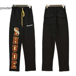 2022rhude Autumn and Winter New Mens Fashion Loose Zhang Zai Sticker Decorative Casual Straight Pants