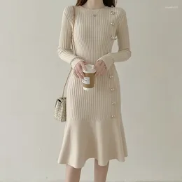 Casual Dresses Autumn Warm Korean Fashion Woman Elegant Clothing Knitted Vintage Sweater Dress Femme Winter Feminino Thicken