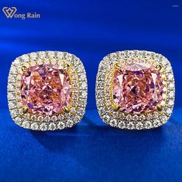 Stud Earrings Wong Rain 925 Sterling Silver 8 8MM Padparadscha High Carbon Diamond Gemstone For Women Jewellery Wholesale