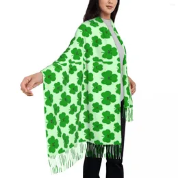 Scarves Happy Shamrock Scarf Cartoon Leaf Print Warm Soft Shawl Wraps With Tassel Men Women Head Winter Custom Bufanda