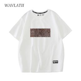 WAVLATII Women Leopard Printed T Shirts Female White Fashion Streetwear 100% Cotton Black Tees Tops for Summer 240412