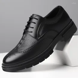 Casual Shoes Lace Up Extra Large Men's Leather 38-47 Layer Cowhide Soft And Comfortable Block Formal Carved Wedding