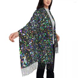 Scarves Multicolor Sparkle Scarf Black Glitter Print Warm Shawl Wraps With Long Tassel Female Casual Autumn Foulard