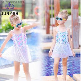 One-Pieces Childrens swimsuit lace mermaid scale swimsuit cute girl one piece swimsuit beach swimsuit childrens swimsuit 5-9 years old Q240418
