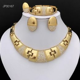 Dubai Gold Color Jewelry Set For Women Quality 18K Plated Fashion Necklace Earrings Ring Bracelet 240402