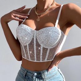 Women's Tanks Sexy Sequined Corset Women Shirt Camis Y2k Tee Summer Halter Top Ladies Crop Shaper Blusas Tank Tops Woman Clothes Ropa Mujer