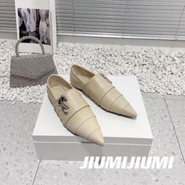 Casual Shoes JIUMIJIUMI Handmade Concise Real Leather Woman Flats Boat Pointed-Toes Mary Janes Mules Dress