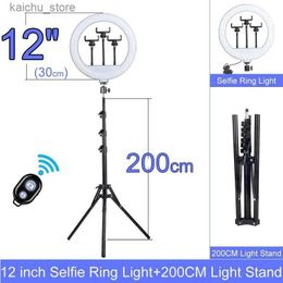 Continuous Lighting 6 8 10 12 inch selfie ring light with Bluetooth compatible remote control bracket 160cm light photography dimmable LED mobile phone studio Y2404