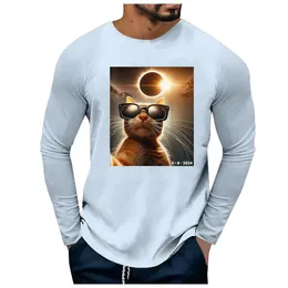 Men's T Shirts Large For Men Male Long Sleeve Shirt Round Neck Funny Print Pullover Sweatshirt Spandex