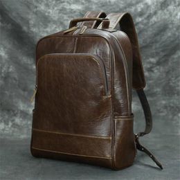 Backpack Nesitu Highend Large Capacity Black Coffee Brown Genuine Leather 14'' 15.6'' Laptop Women Men Backpacks Male Travel Bags M008