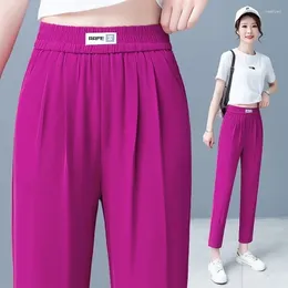 Women's Pants Ice Silk Nine Point Summer Thin Elastic High Waist Loose Slim Suit Female Casual Harlan Women Clothing