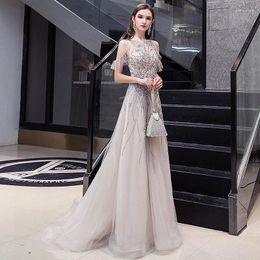 Party Dresses Light Grey Beads Evening Gown Halter Neck A-line Luxurious Crystal Diamond Sexy Arabic Formal Wedding Guests Prom Dress